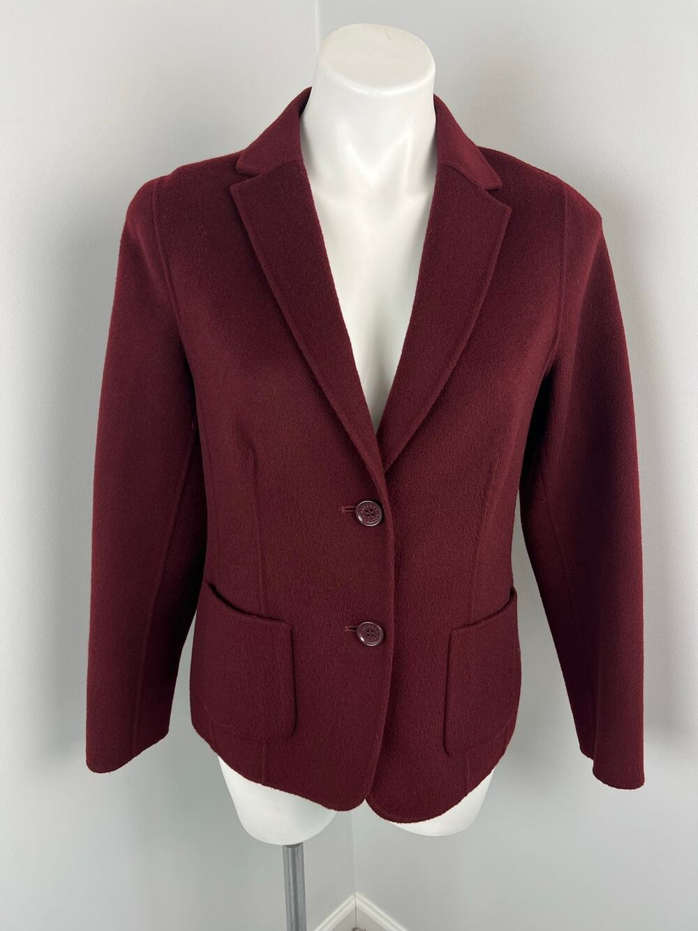 Talbots Maroon Burgundy Wool Blend Blazer Size 4 Career Business Professional